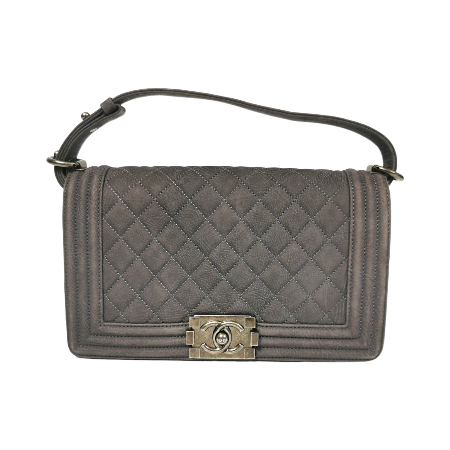 Luxury Chanel Boy Medium Grey Suede Ruthenium