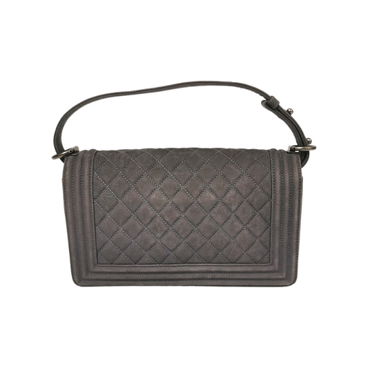 Luxury Chanel Boy Medium Grey Suede Ruthenium