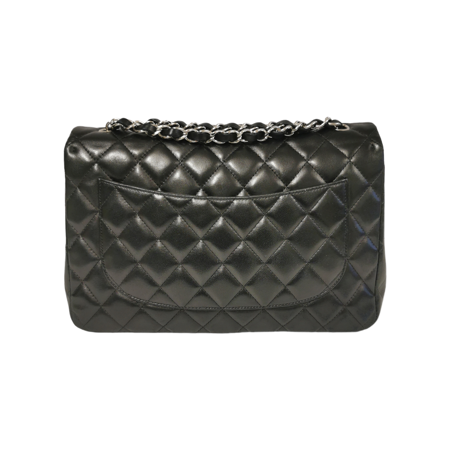 Luxury Chanel Classic Single Flap Jumbo Black Lambskin Silver