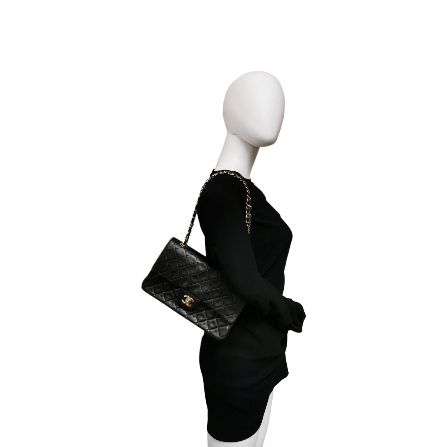 Luxury Chanel Classic Double Flap Medium Black Lambskin Gold