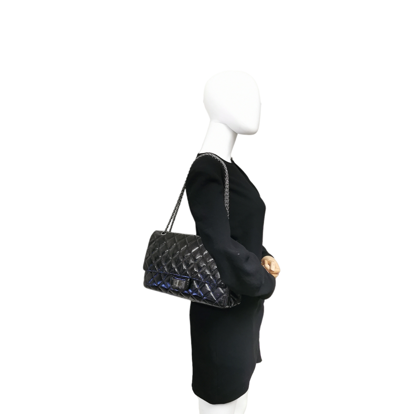 Luxury Chanel Reissue 2.55 Maxi Black Patent Leather Ruthenium