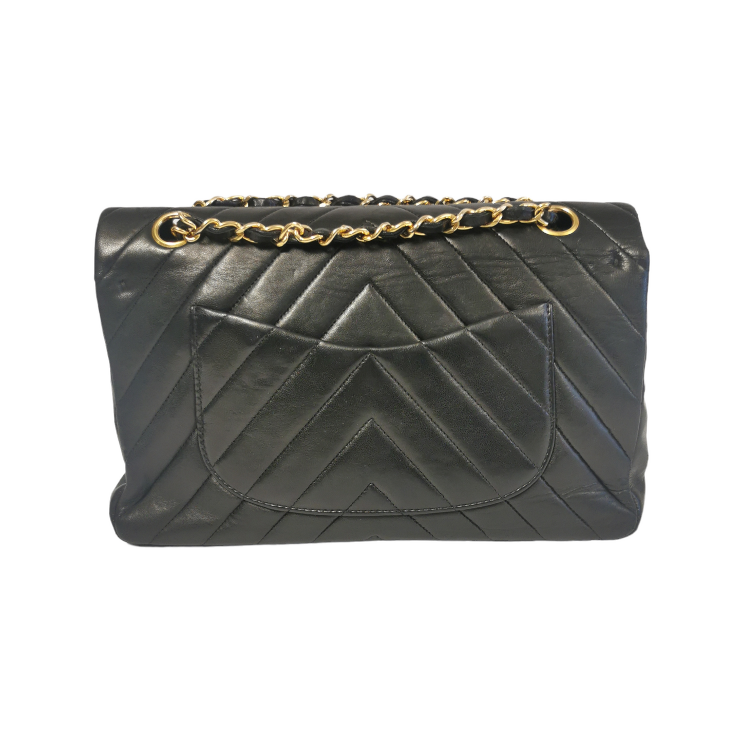 Luxury Chanel Classic Double Flap Chevron Black Lambskin Gold