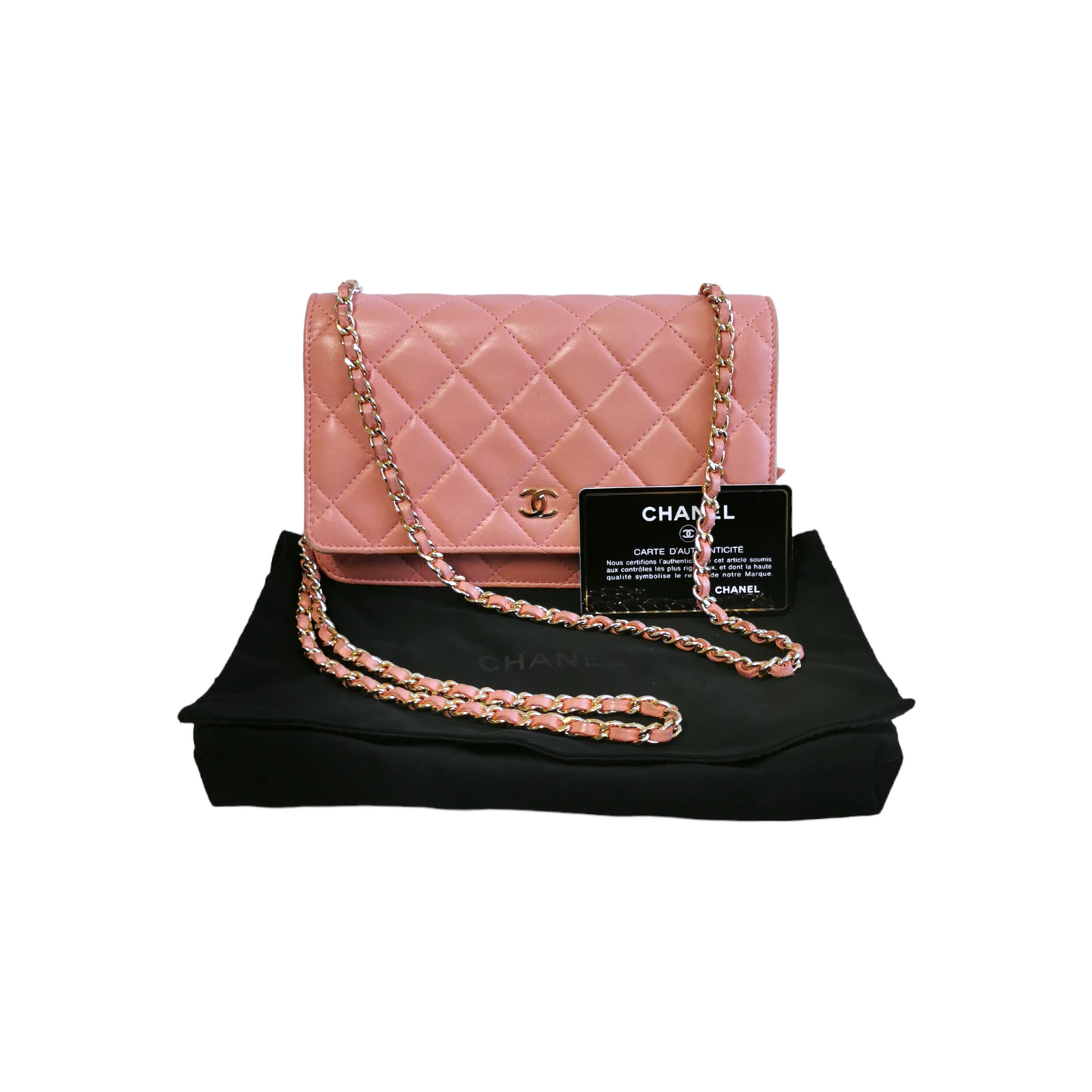 Luxury Chanel WoC Pink Lambskin Gold