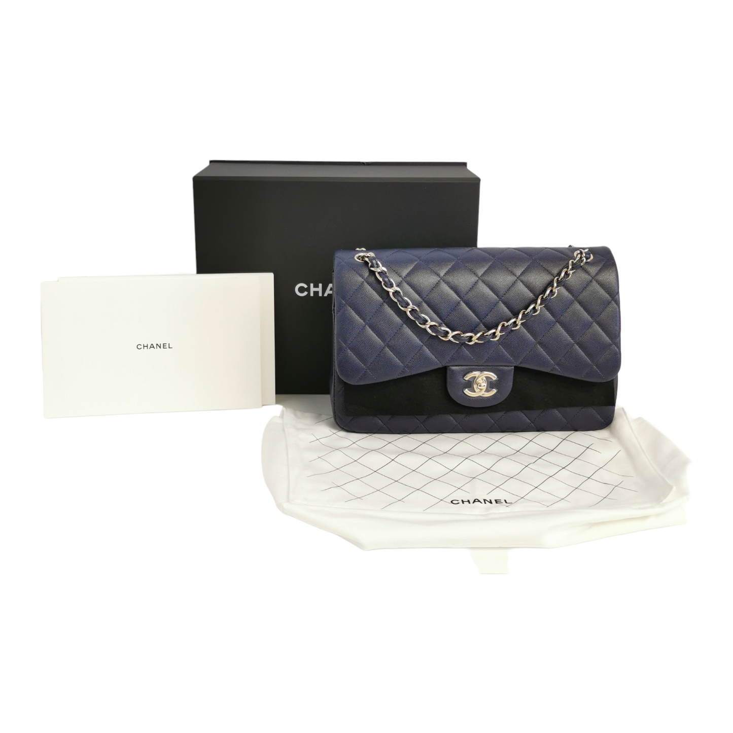Luxury Chanel Classic Double Flap Jumbo Navy Blue Caviar Gold