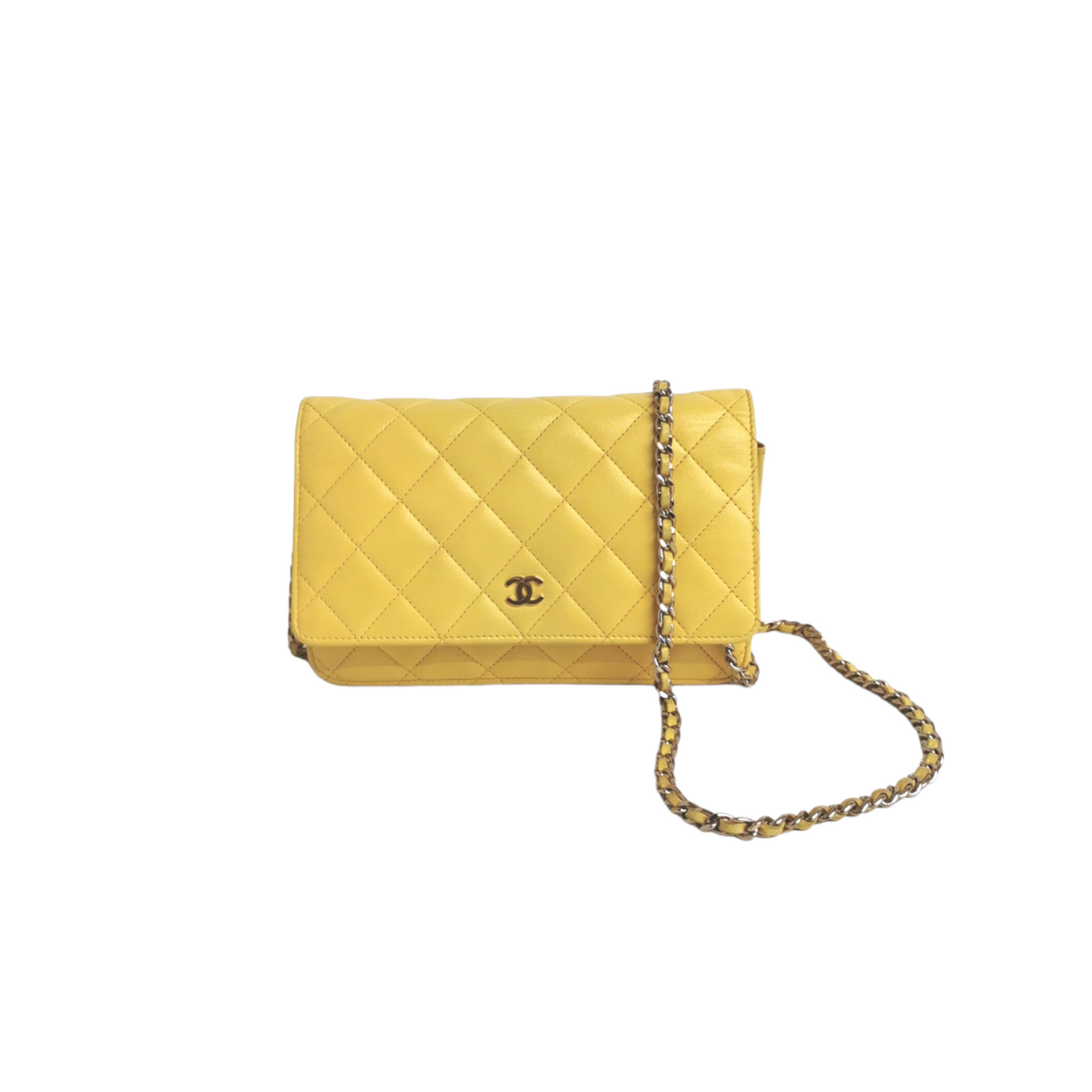 Luxury Chanel WoC Yellow Lambskin Gold