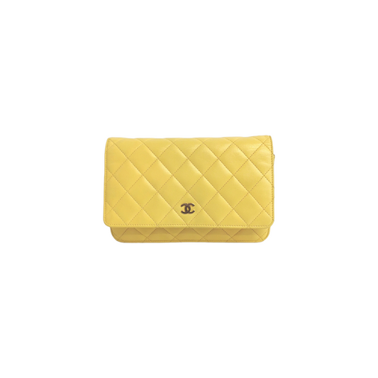 Luxury Chanel WoC Yellow Lambskin Gold