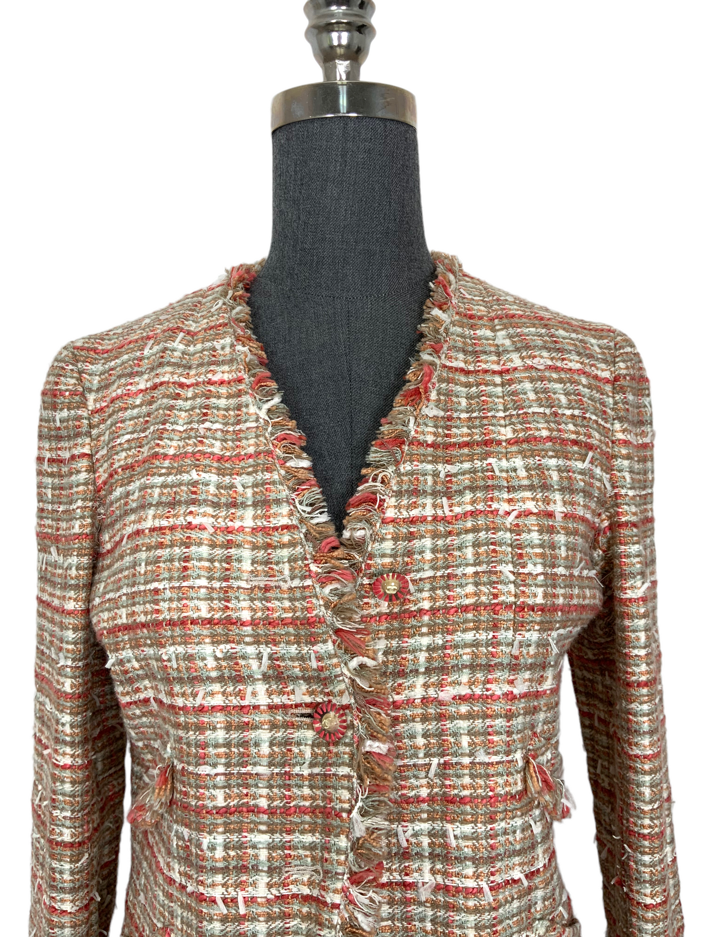 CHANEL 04P Plaid Tweed Skirt Suit Size S