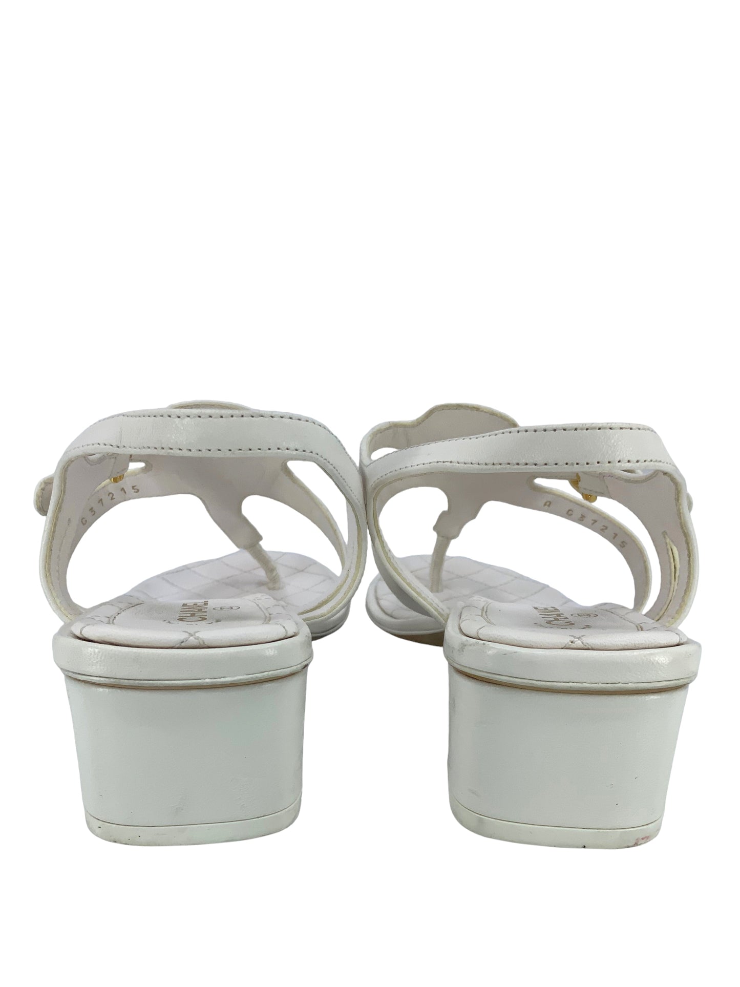 CHANEL 21P Leather CC Logo Thong Sandals Size 8