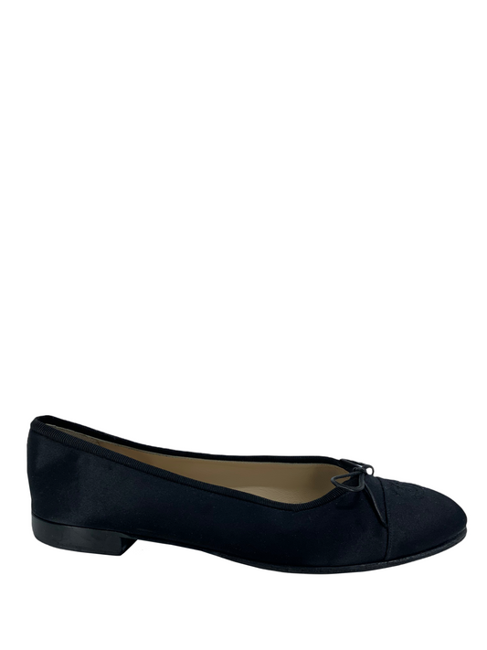 Chanel CC Cap Toe Satin Ballet Flats Size 10.5