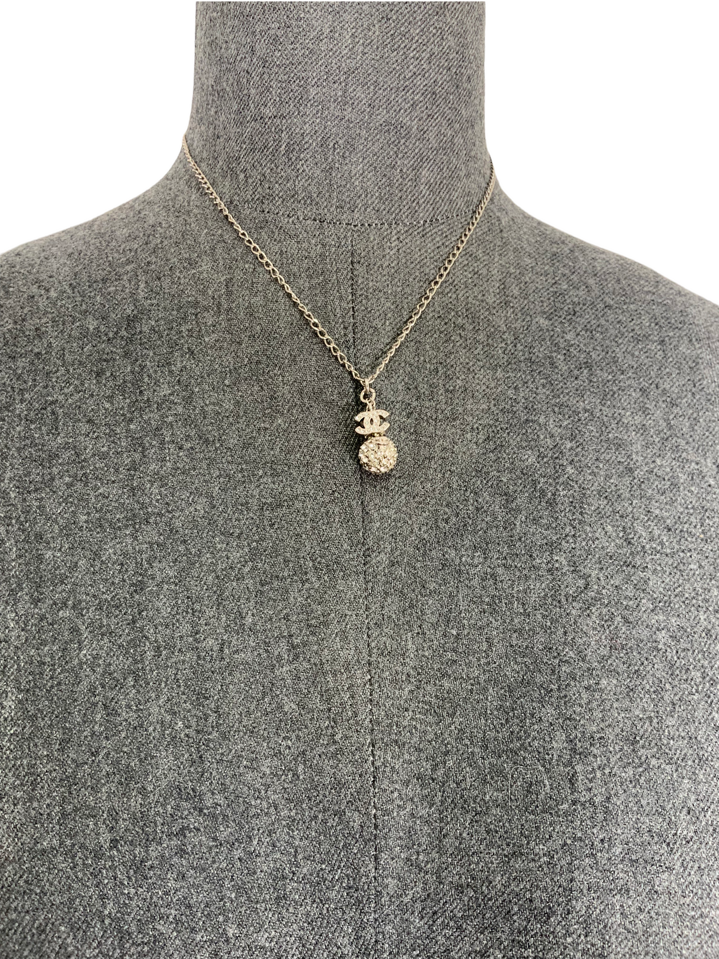 Chanel Crystal CC Ball Pendant Necklace