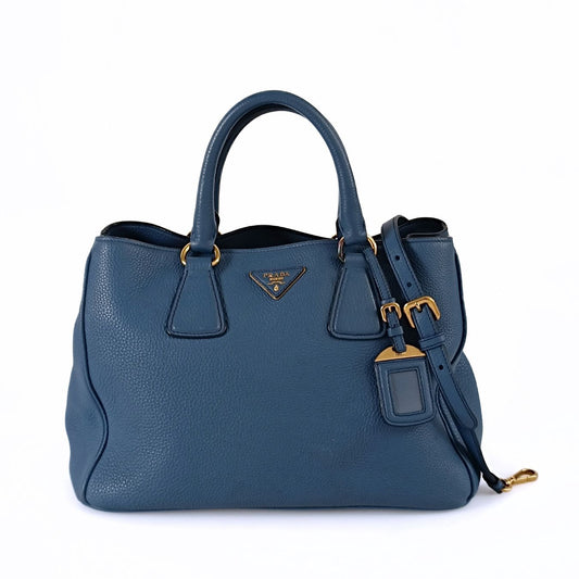Luxury PradaShopper shoulder bag in cobalt buckskin