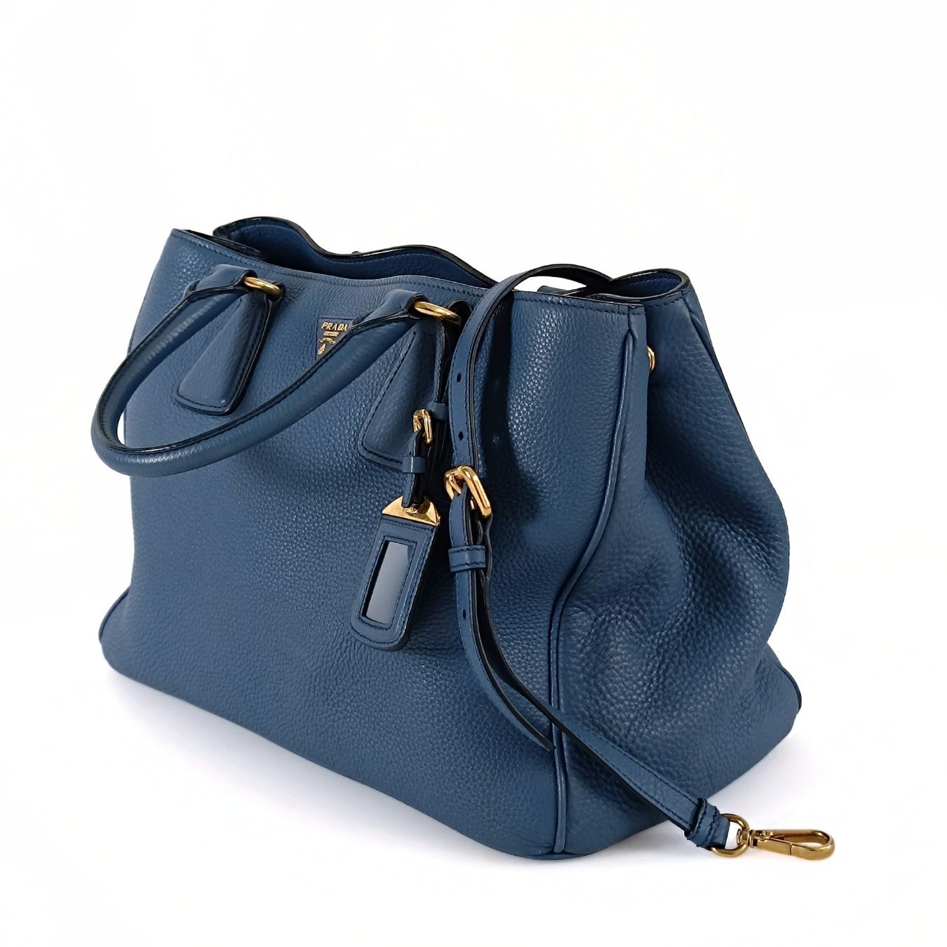 Luxury PradaShopper shoulder bag in cobalt buckskin