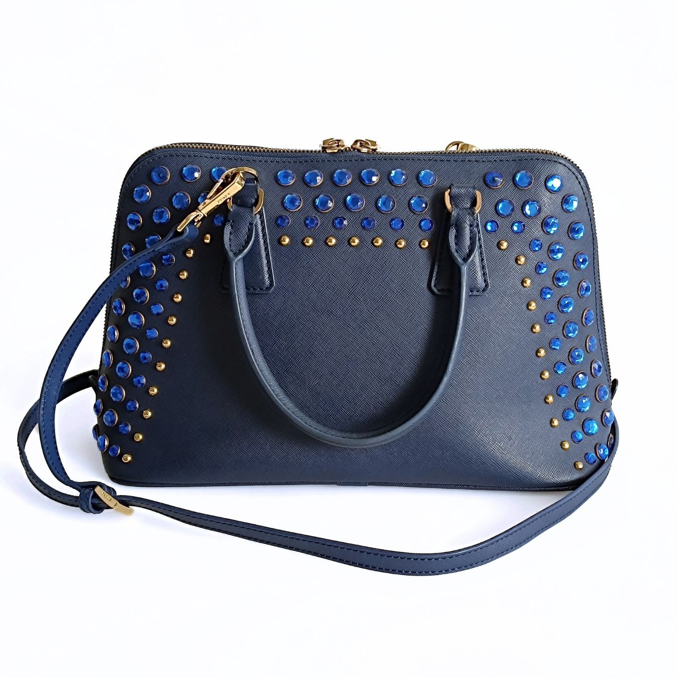 Luxury PradaBijoux shoulder bag in blue Saffiano leather