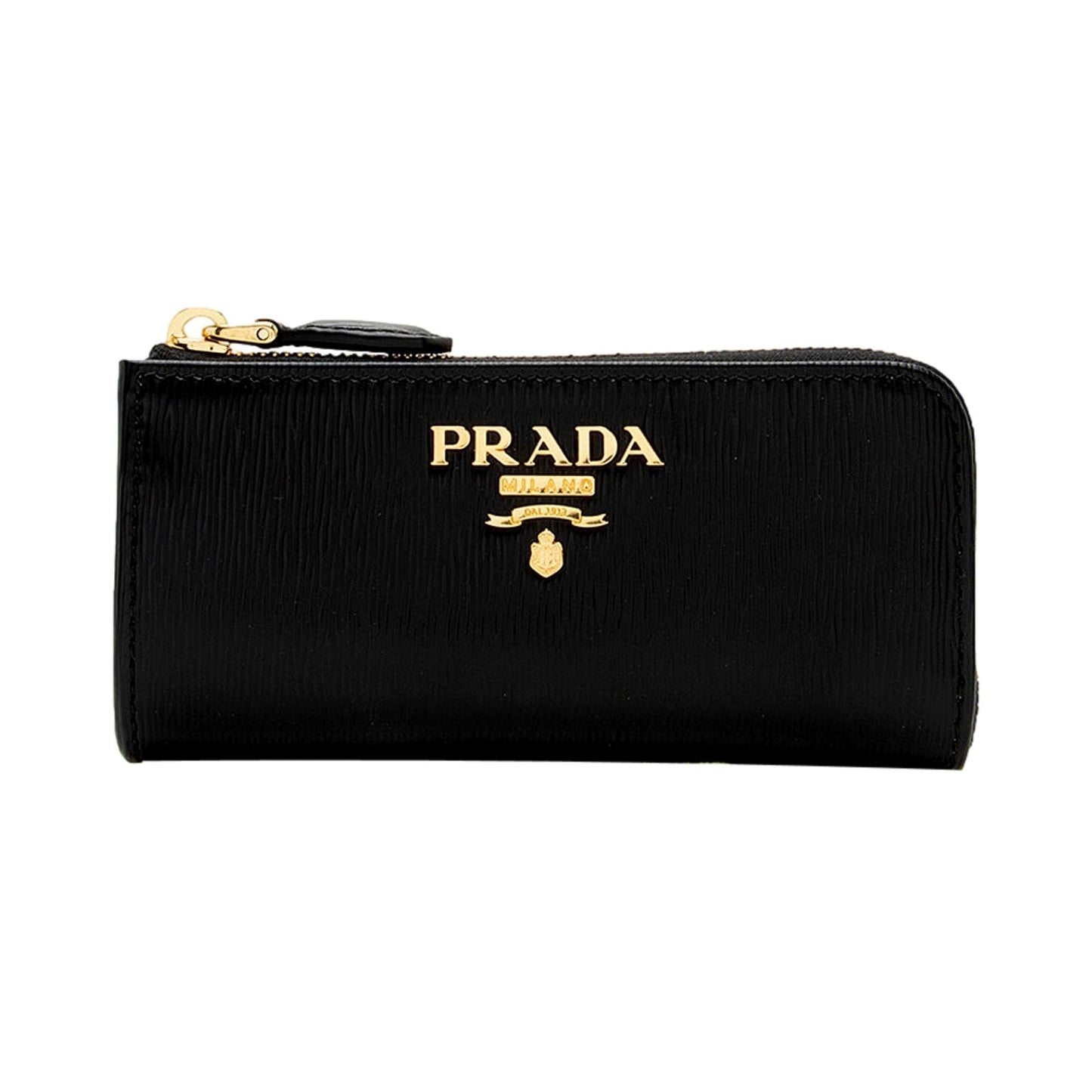 Luxury PradaVitello Move Key Case Holder Wallet Zip Pouch Black Calf Leather