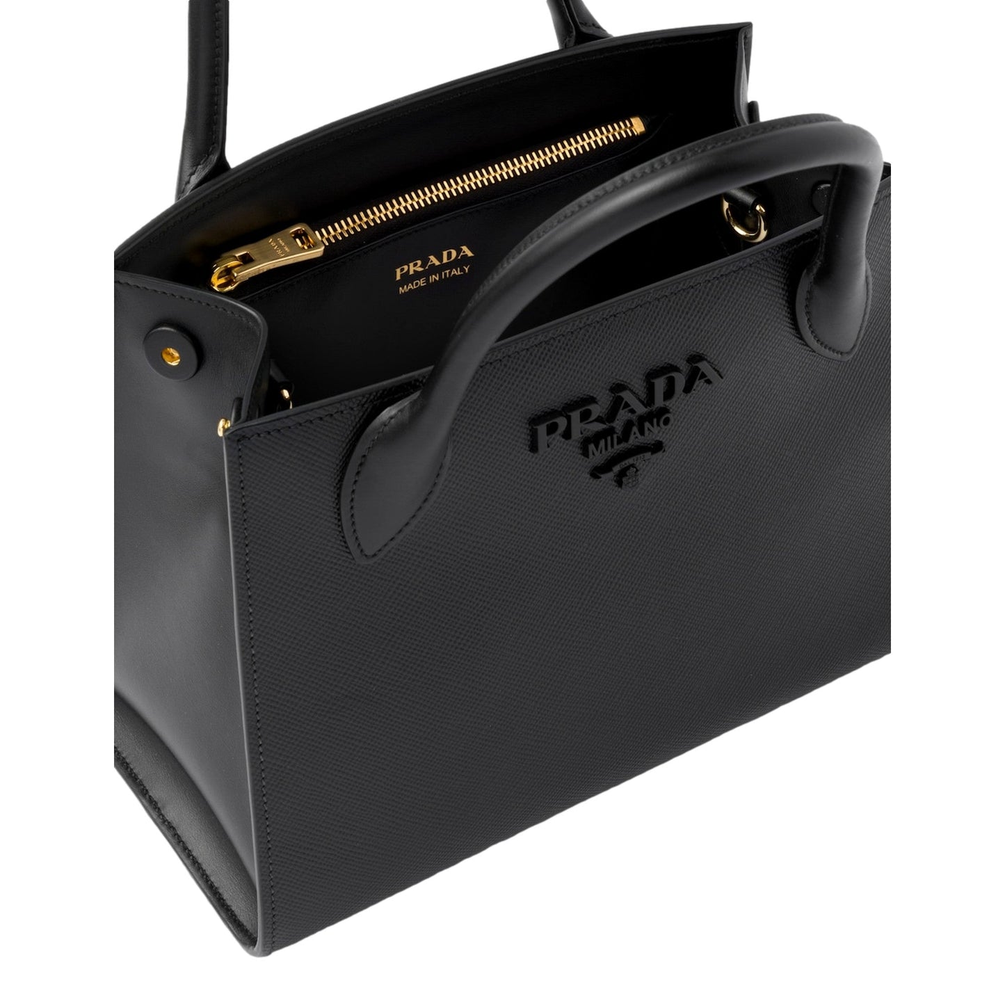 Luxury PradaMonochrome Saffiano Top Handle Crossbody Tote Bag Black
