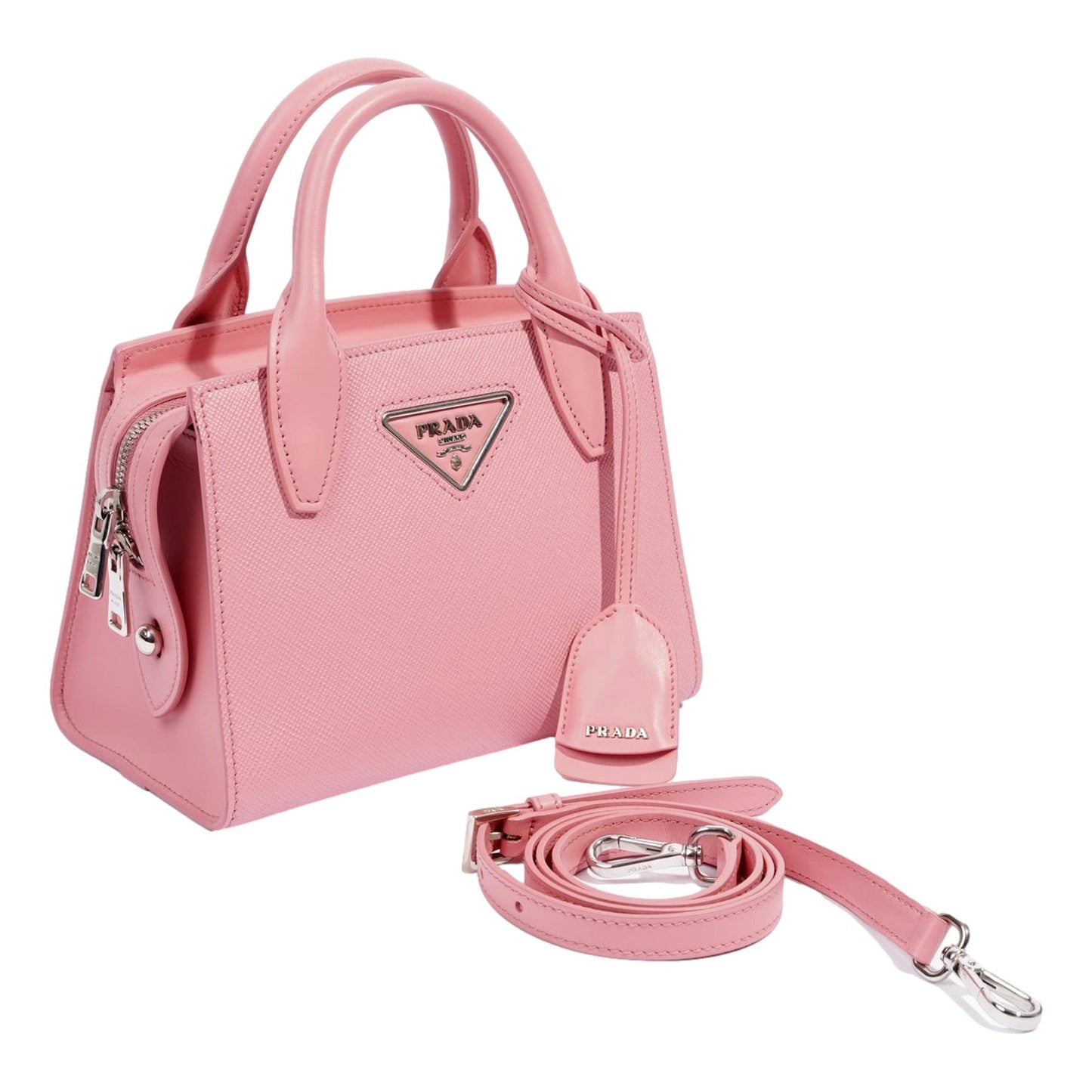 Luxury PradaKristen Saffiano Top Handle Mini Tote Crossbody Bag Petalo Pink
