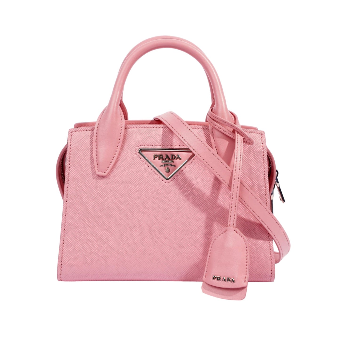 Luxury PradaKristen Saffiano Top Handle Mini Tote Crossbody Bag Petalo Pink