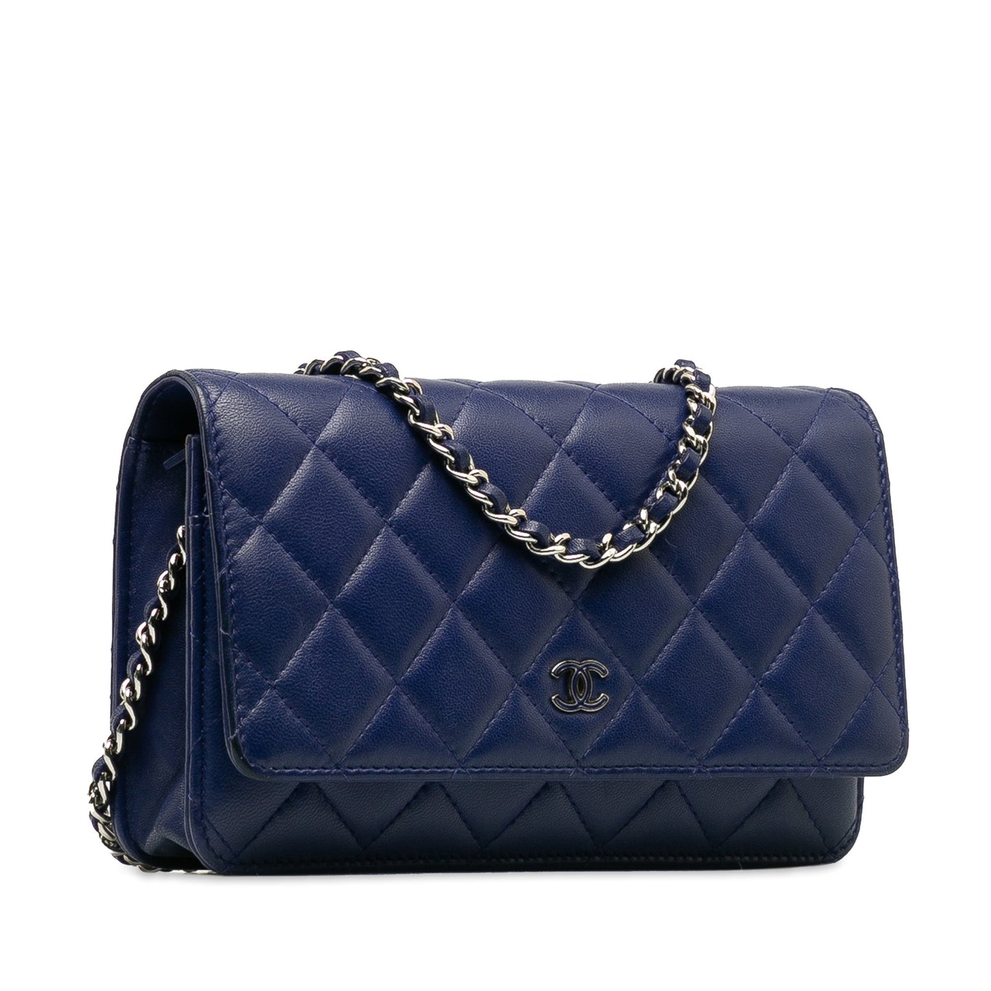 Luxury Chanel Wallet On Chain Blue Lambskin Silver