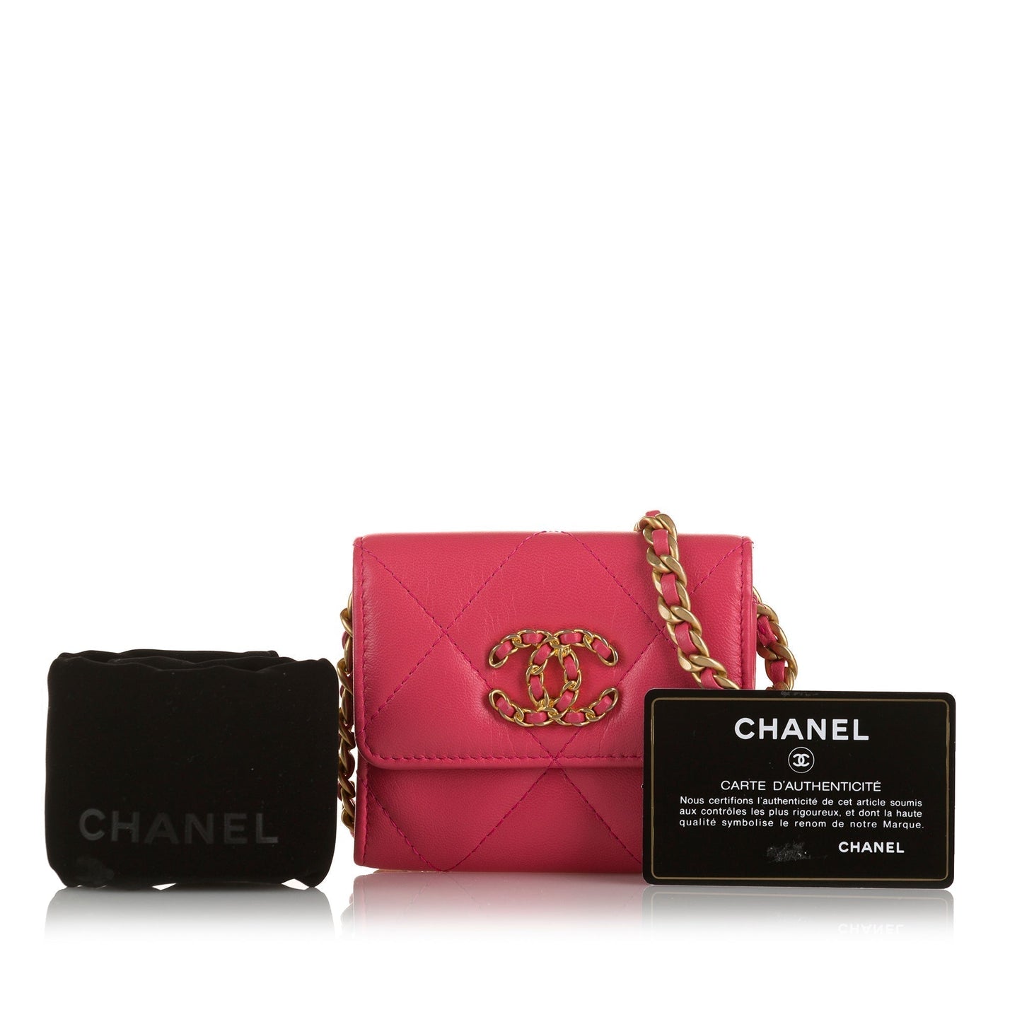 Luxury Chanel 19 WoC Pink Chevron Lambskin Gold