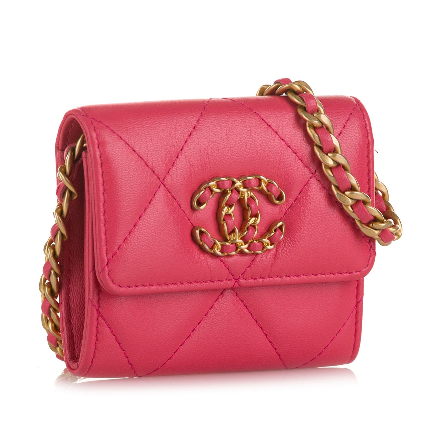 Luxury Chanel 19 WoC Pink Chevron Lambskin Gold