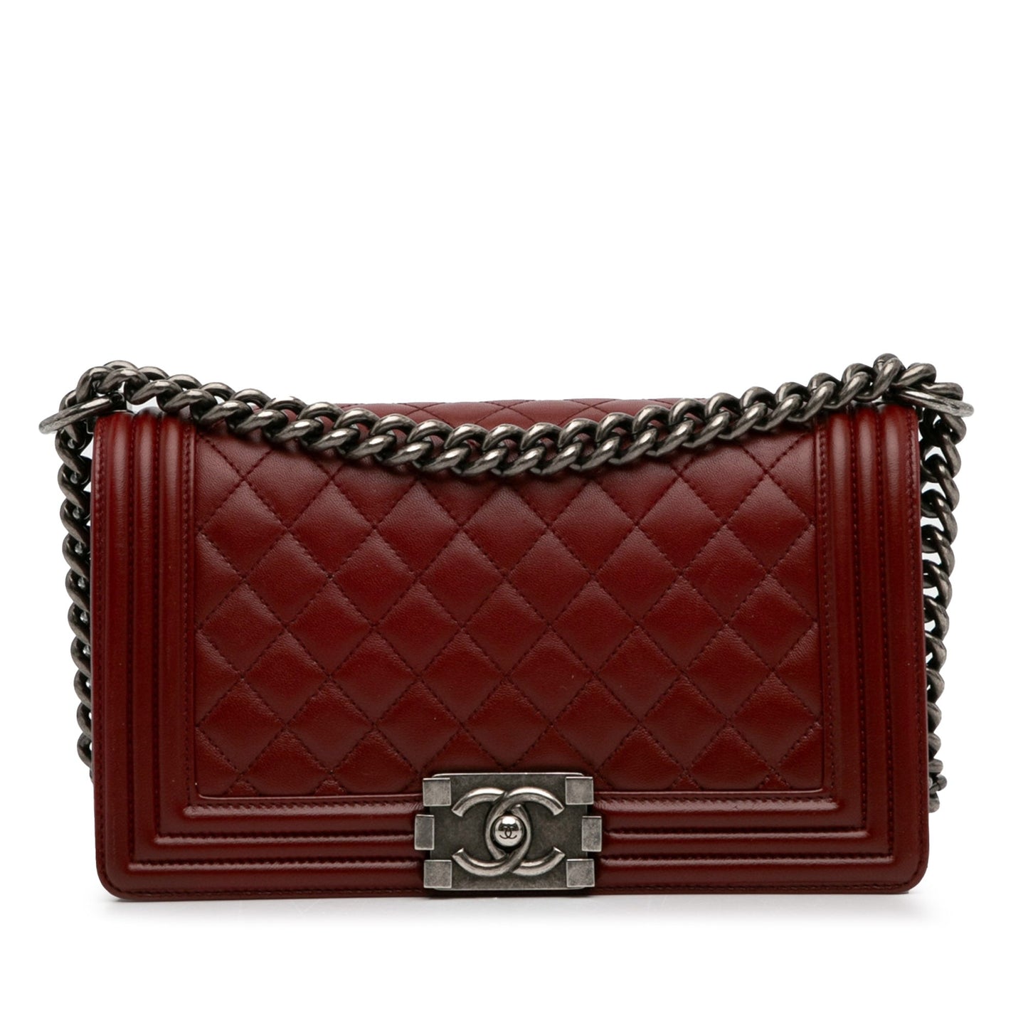 Luxury Chanel Boy Flap Bag Medium Red Lambskin Ruthenium