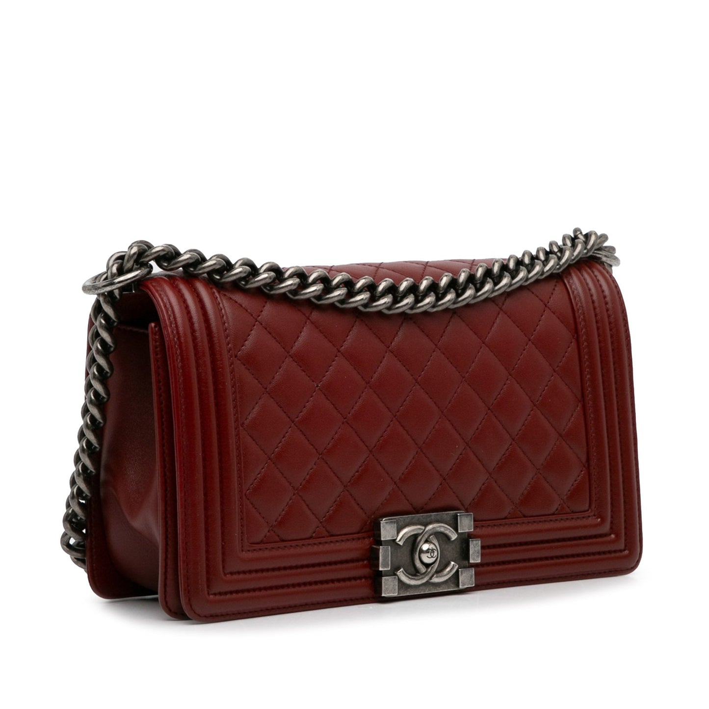 Luxury Chanel Boy Flap Bag Medium Red Lambskin Ruthenium