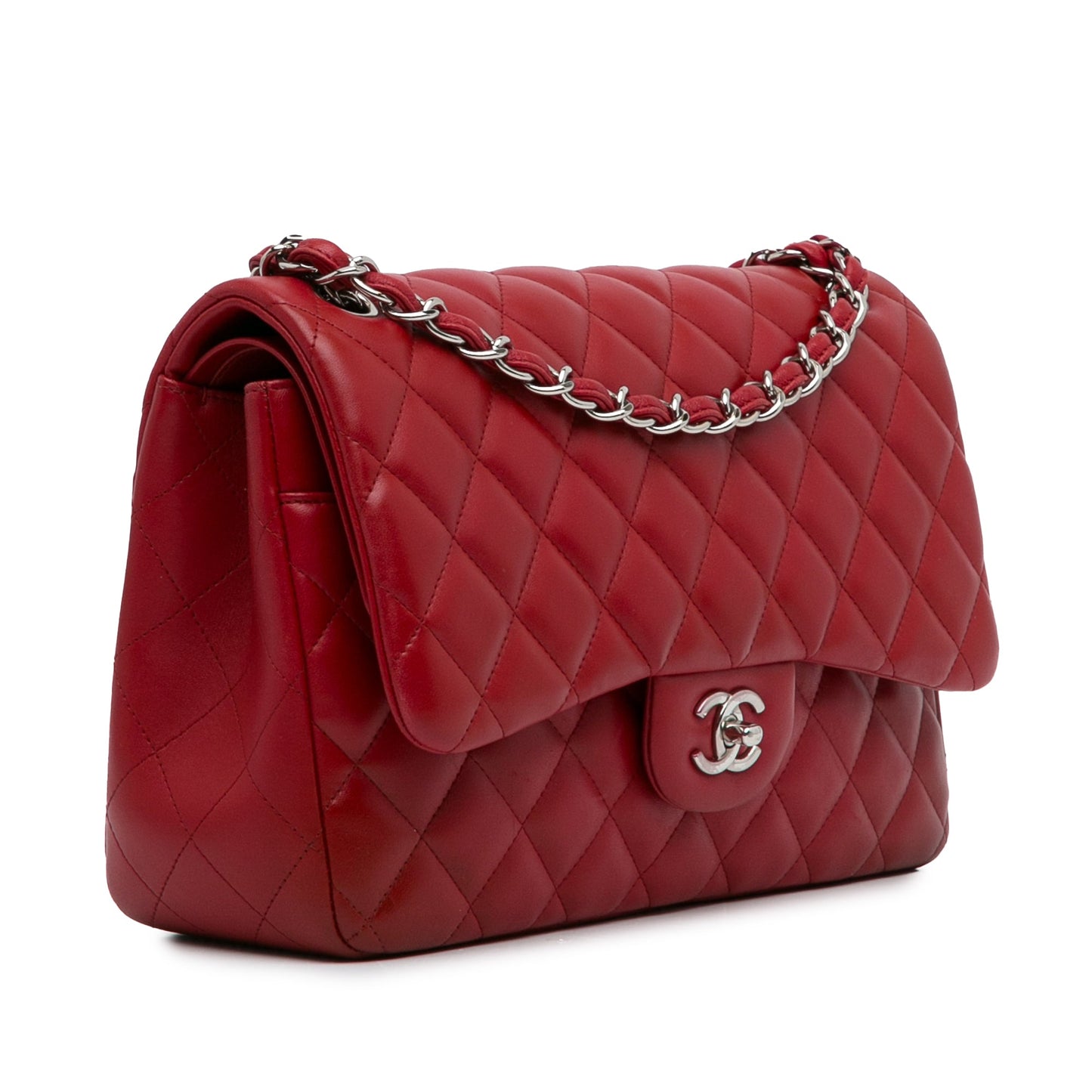 Luxury Chanel Classic Double Flap Jumbo Red Lambskin Silver