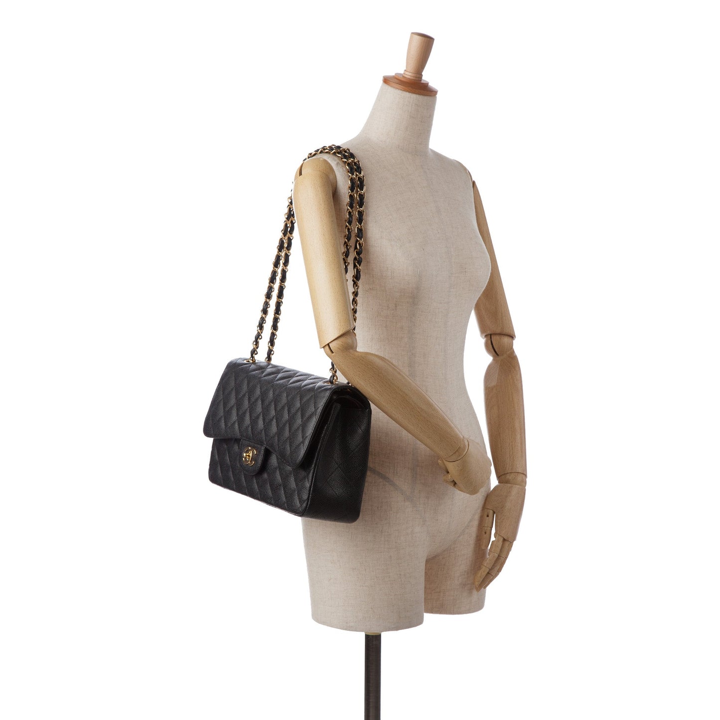 Luxury Chanel Classic Double Flap Jumbo Black Caviar Gold