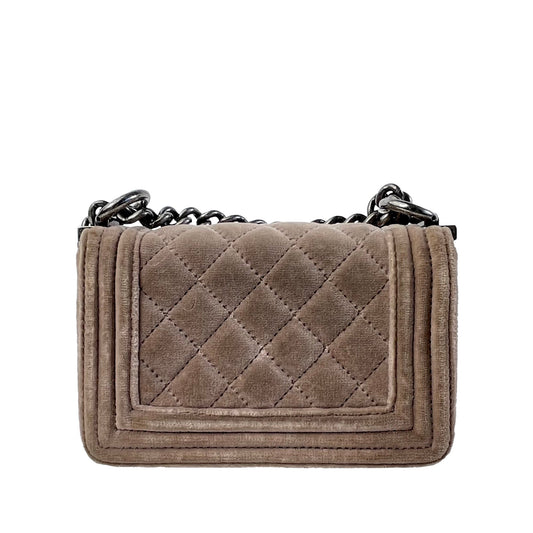 Luxury Chanel Boy Mini Brown Velvet Ruthenium