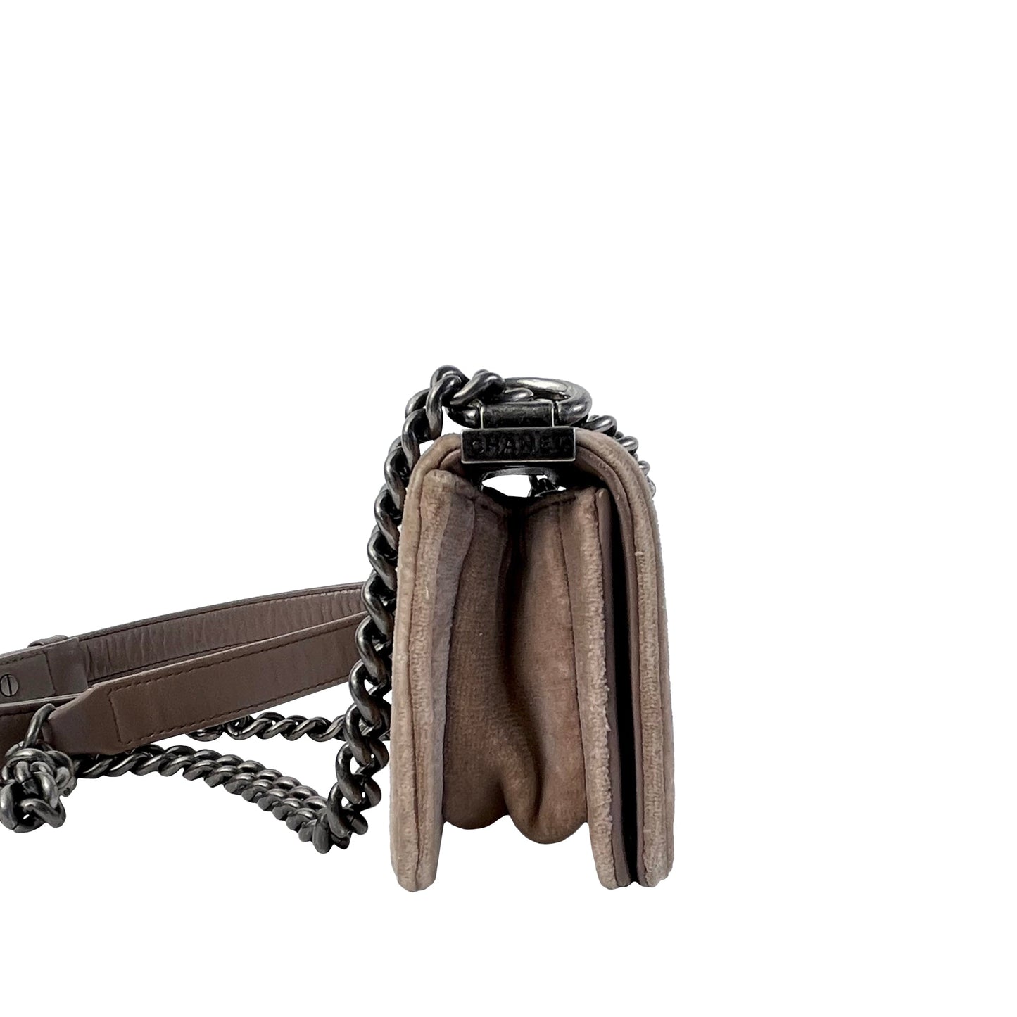 Luxury Chanel Boy Mini Brown Velvet Ruthenium