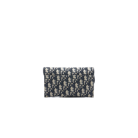 Luxury Dior Saddle Wallet with Chain Blue Oblique Jacquard