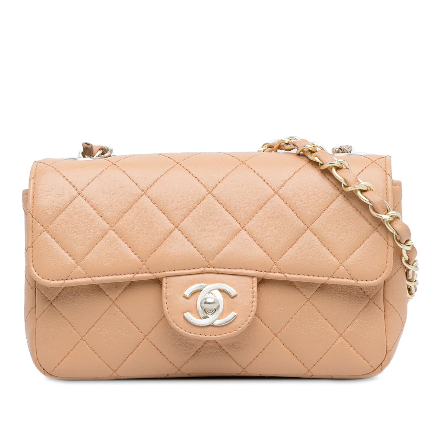 Luxury Chanel Classic Flap Mini Rectangular Brown Lambskin Silver