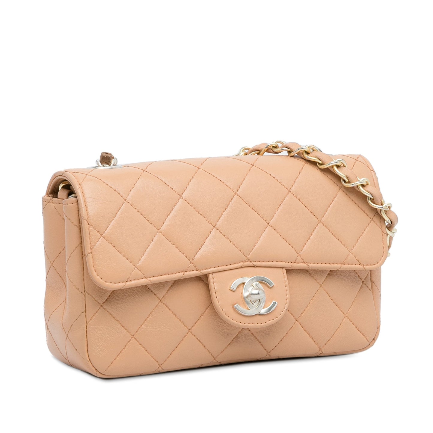 Luxury Chanel Classic Flap Mini Rectangular Brown Lambskin Silver