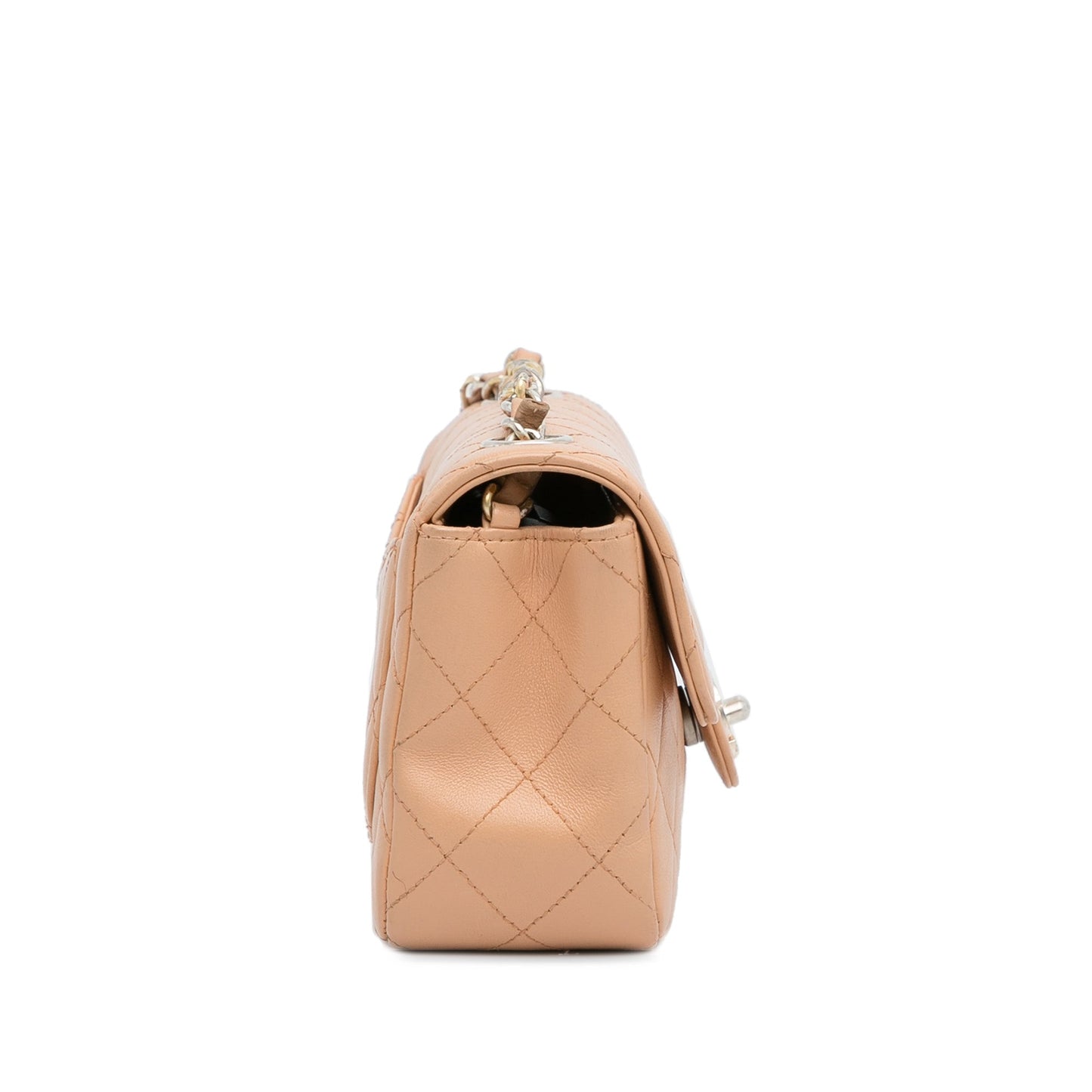 Luxury Chanel Classic Flap Mini Rectangular Brown Lambskin Silver