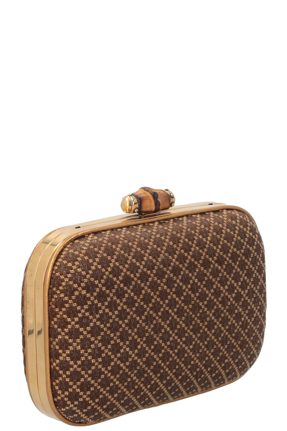 Luxury Gucci Trending 2025 Bamboo Minaudiere Clutch Brown Gold