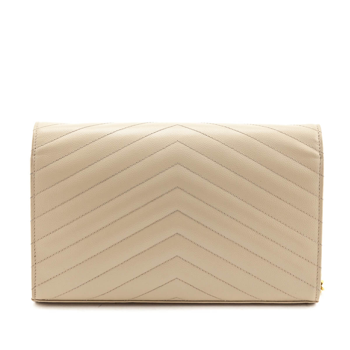 Luxury Saint Laurent Beige Grain De Poudre Matelasse Chevron Monogram Chain Wallet