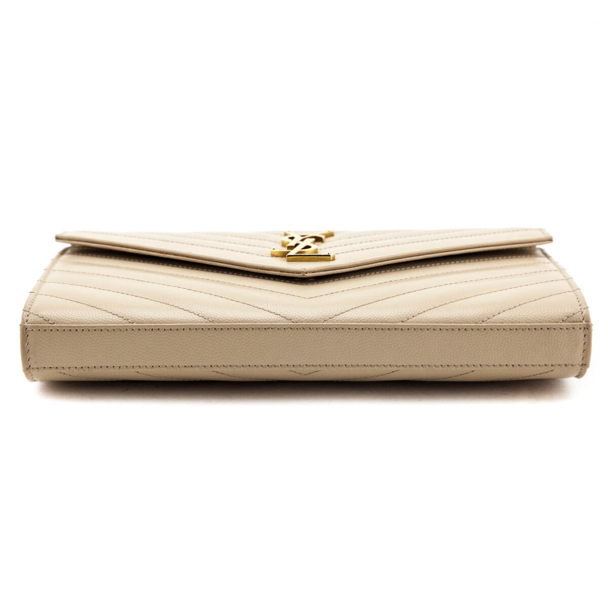 Luxury Saint Laurent Beige Grain De Poudre Matelasse Chevron Monogram Chain Wallet