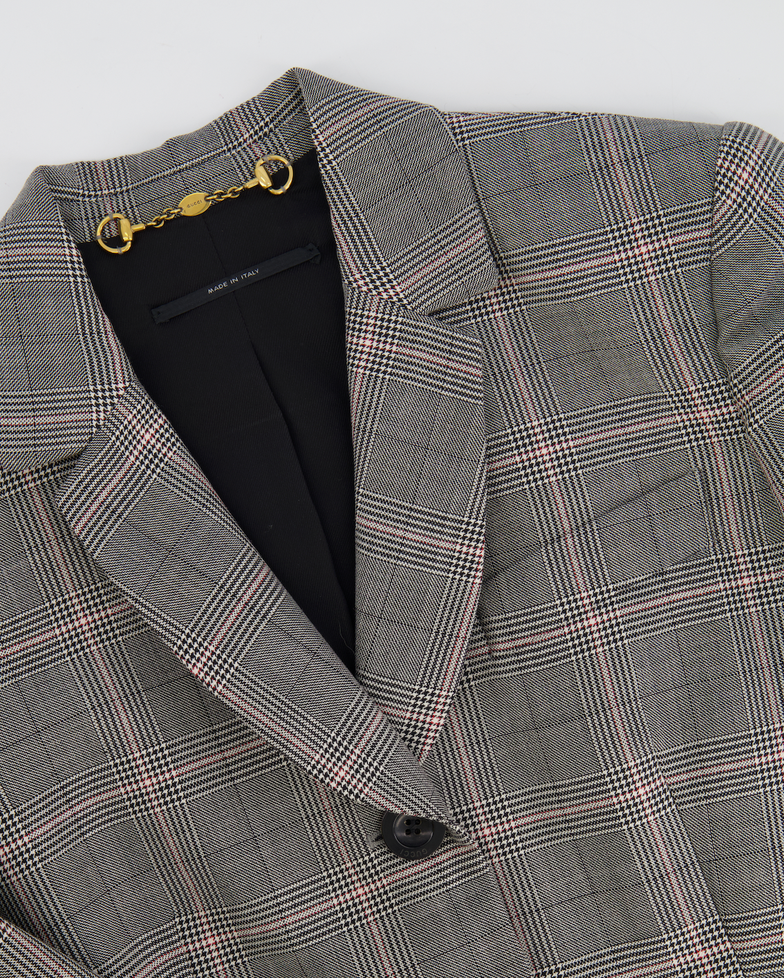Luxury Gucci Grey Wool Checked Blazer Jacket with Logo Buttons Size IT 38 (UK 6)