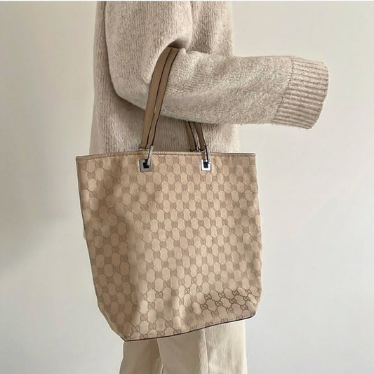 Luxury Gucci Beige Jacquard Tote