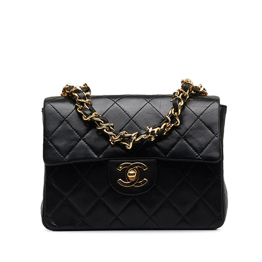 Luxury Chanel Classic Flap Mini Black Square Lambskin Gold