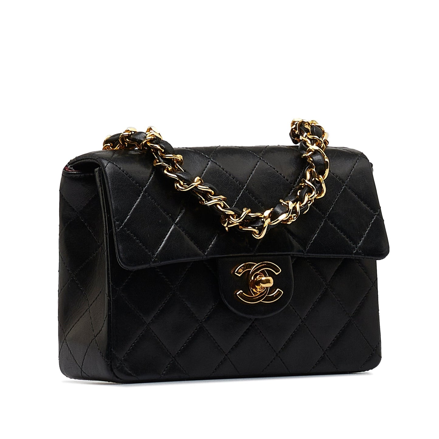 Luxury Chanel Classic Flap Mini Black Square Lambskin Gold