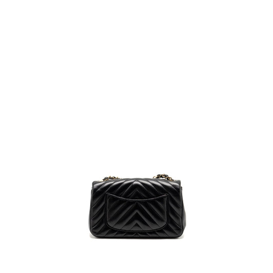 Chanel Mini Rectangular Flap Bag Chevron Lambskin Black LGHW