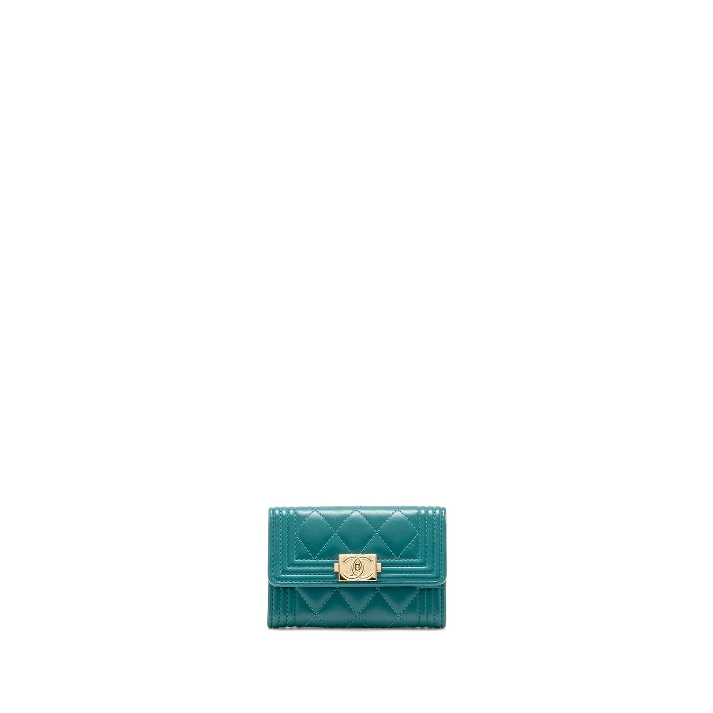 Chanel Boy Flap Card Holder Lambskin Green LGHW