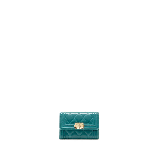 Chanel Boy Flap Card Holder Lambskin Green LGHW