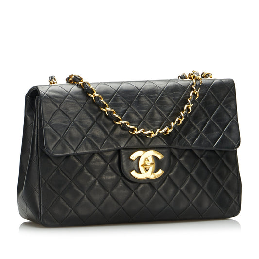 Luxury Chanel Classic Double Flap Jumbo Black Lambskin Gold