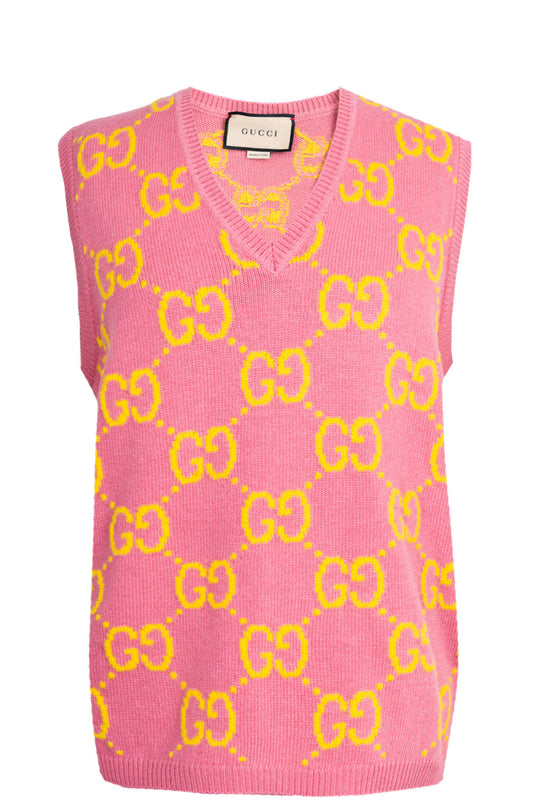 Luxury Gucci Trending 2025 GG Knit Vest Wool Pink