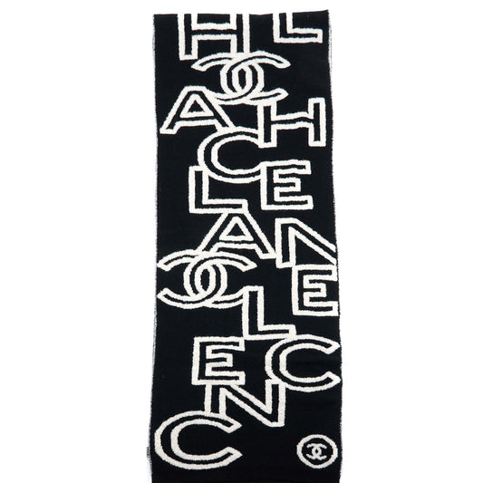 Chanel Double Side Letter/CC Scarf Wool/Cashmere Black/White