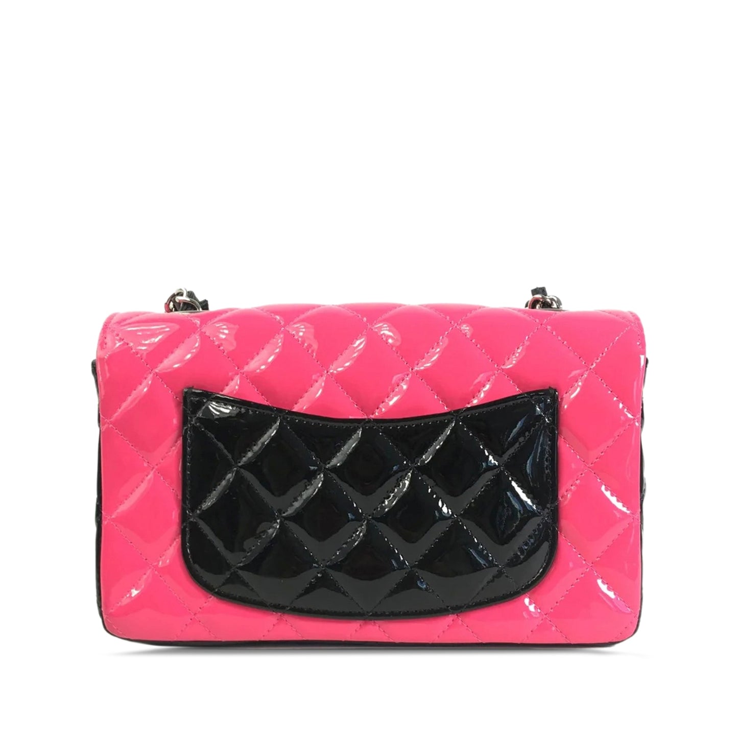 Luxury Chanel Rectangular Flap Mini Bicolor Patent Leather Silver