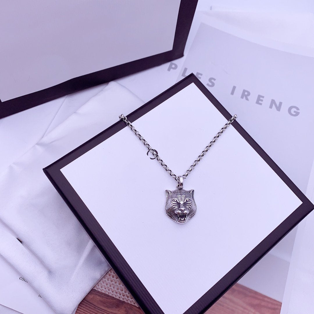 Luxury Gucci STERLING SILVER TIGER HEAD PENDANT NECKLACE UNIQUE