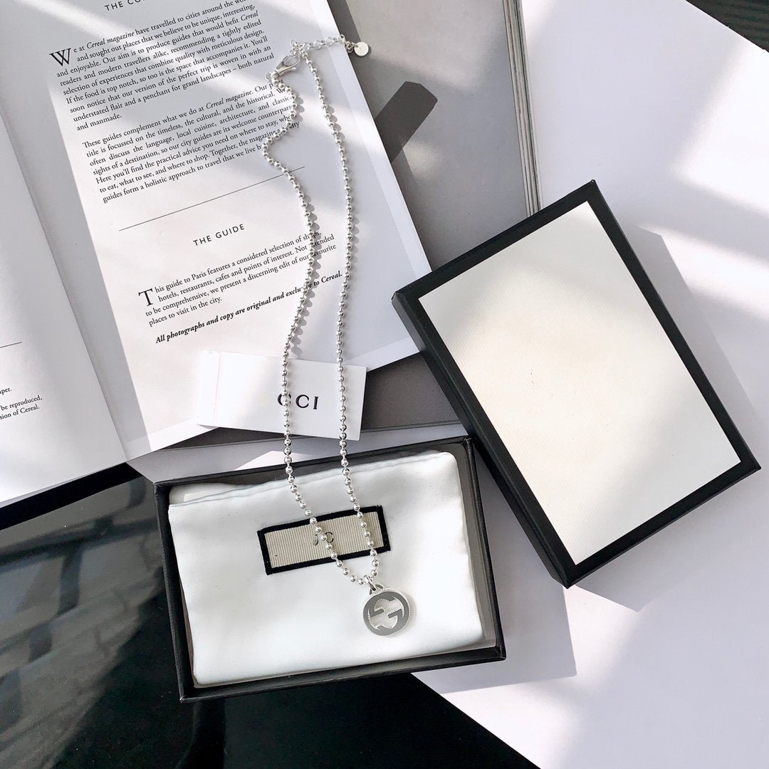 Luxury Gucci INTERLOCKING NECKLACE G PENDANT  STERLING SILVER